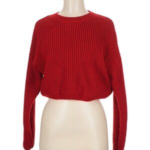 Elodie Vibrant Red Crew Neck Cropped Sweater